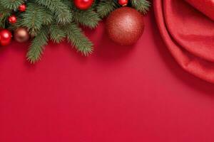 AI generated Red background. Merry Christmas and New Year banner with Copy space. Pro Photo