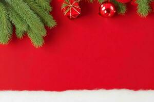 AI generated Red background. Merry Christmas and New Year banner with Copy space. Pro Photo