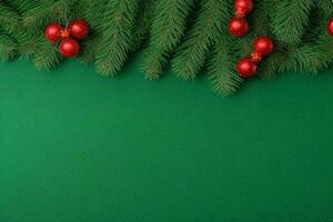 AI generated Green background. Merry Christmas and New Year banner with Copy space. Pro Photo