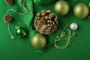 AI generated Green background. Merry Christmas and New Year banner with Copy space. Pro Photo