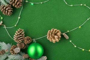 AI generated Green background. Merry Christmas and New Year banner with Copy space. Pro Photo