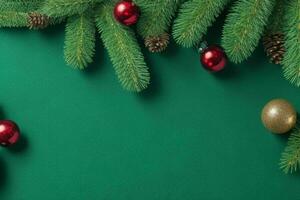 AI generated Green background. Merry Christmas and New Year banner with Copy space. Pro Photo