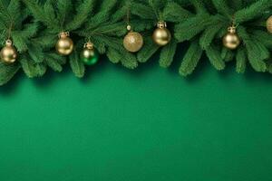 AI generated Green background. Merry Christmas and New Year banner with Copy space. Pro Photo