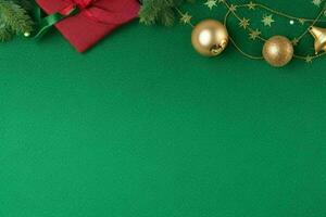 AI generated Green background. Merry Christmas and New Year banner with Copy space. Pro Photo