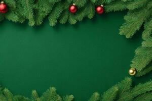 AI generated Green background. Merry Christmas and New Year banner with Copy space. Pro Photo