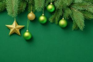 AI generated Green background. Merry Christmas and New Year banner with Copy space. Pro Photo