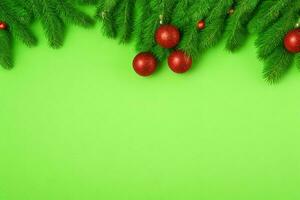 AI generated Green background. Merry Christmas and New Year banner with Copy space. Pro Photo