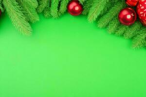 AI generated Green background. Merry Christmas and New Year banner with Copy space. Pro Photo