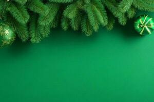 AI generated Green background. Merry Christmas and New Year banner with Copy space. Pro Photo