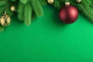 AI generated Green background. Merry Christmas and New Year banner with Copy space. Pro Photo