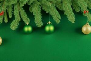 AI generated Green background. Merry Christmas and New Year banner with Copy space. Pro Photo