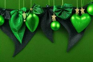 AI generated Green background. Merry Christmas and New Year banner with Copy space. Pro Photo