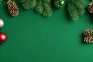 AI generated Green background. Merry Christmas and New Year banner with Copy space. Pro Photo