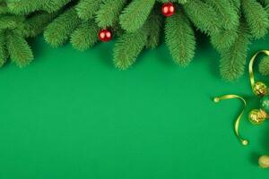 AI generated Green background. Merry Christmas and New Year banner with Copy space. Pro Photo