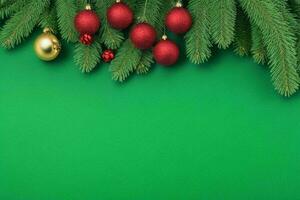 AI generated Green background. Merry Christmas and New Year banner with Copy space. Pro Photo