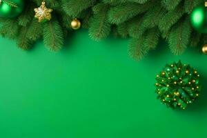 AI generated Green background. Merry Christmas and New Year banner with Copy space. Pro Photo