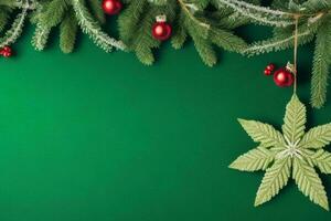 AI generated Green background. Merry Christmas and New Year banner with Copy space. Pro Photo