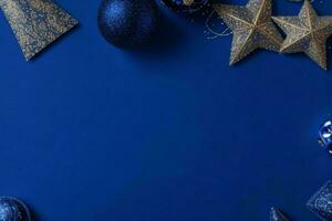 AI generated Blue background. Merry Christmas and New Year banner with Copy space. Pro Photo