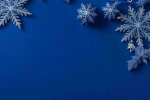 AI generated Blue background. Merry Christmas and New Year banner with Copy space. Pro Photo
