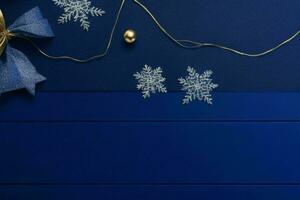 AI generated Blue background. Merry Christmas and New Year banner with Copy space. Pro Photo