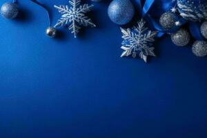 AI generated Blue background. Merry Christmas and New Year banner with Copy space. Pro Photo