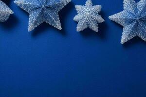 AI generated Blue background. Merry Christmas and New Year banner with Copy space. Pro Photo