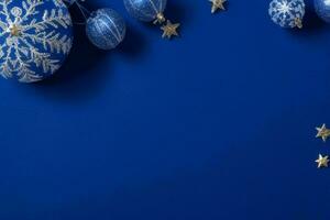 AI generated Blue background. Merry Christmas and New Year banner with Copy space. Pro Photo