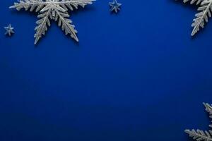 AI generated Blue background. Merry Christmas and New Year banner with Copy space. Pro Photo