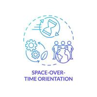 2D gradient space over time orientation icon, creative isolated vector, thin line illustration representing environmental psychology. vector