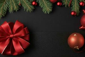 AI generated Black background. Merry Christmas and New Year banner with Copy space. Pro Photo