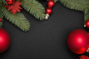 AI generated Black background. Merry Christmas and New Year banner with Copy space. Pro Photo