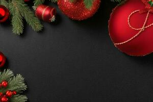 AI generated Black background. Merry Christmas and New Year banner with Copy space. Pro Photo