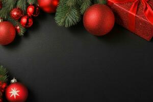 AI generated Black background. Merry Christmas and New Year banner with Copy space. Pro Photo