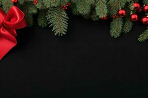 AI generated Black background. Merry Christmas and New Year banner with Copy space. Pro Photo