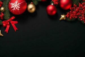 AI generated Black background. Merry Christmas and New Year banner with Copy space. Pro Photo