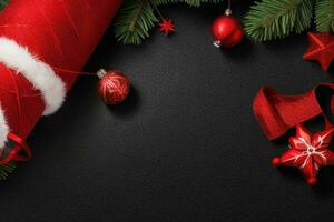 AI generated Black background. Merry Christmas and New Year banner with Copy space. Pro Photo