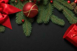 AI generated Black background. Merry Christmas and New Year banner with Copy space. Pro Photo