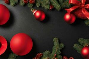 AI generated Black background. Merry Christmas and New Year banner with Copy space. Pro Photo