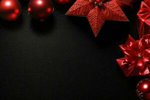 AI generated Black background. Merry Christmas and New Year banner with Copy space. Pro Photo