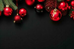 AI generated Black background. Merry Christmas and New Year banner with Copy space. Pro Photo