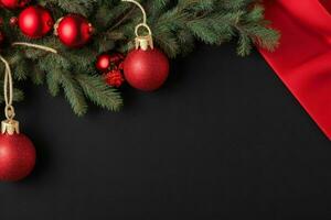 AI generated Black background. Merry Christmas and New Year banner with Copy space. Pro Photo