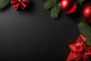 AI generated Black background. Merry Christmas and New Year banner with Copy space. Pro Photo