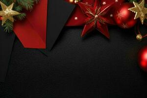 AI generated Black background. Merry Christmas and New Year banner with Copy space. Pro Photo