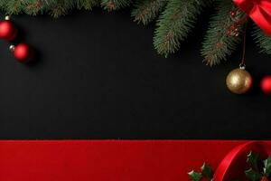 AI generated Black background. Merry Christmas and New Year banner with Copy space. Pro Photo