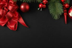 AI generated Black background. Merry Christmas and New Year banner with Copy space. Pro Photo
