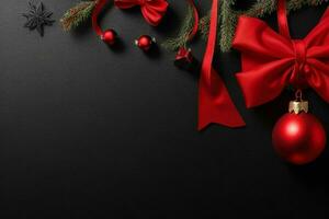 AI generated Black background. Merry Christmas and New Year banner with Copy space. Pro Photo