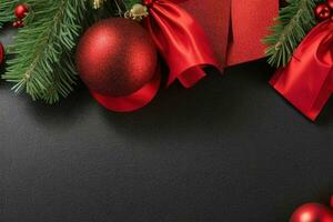 AI generated Black background. Merry Christmas and New Year banner with Copy space. Pro Photo