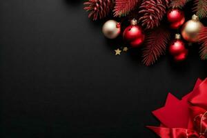 AI generated Black background. Merry Christmas and New Year banner with Copy space. Pro Photo