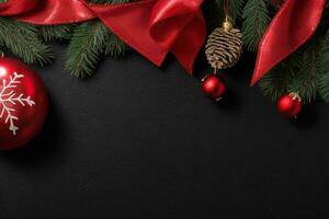 AI generated Black background. Merry Christmas and New Year banner with Copy space. Pro Photo