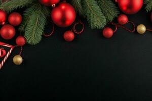 AI generated Black background. Merry Christmas and New Year banner with Copy space. Pro Photo